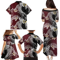 Polynesian Hawaiian Plumeria Tribal Pattern Family Matching Puletasi and Hawaiian Shirt Special Wine Red Version LT01 - Polynesian Pride
