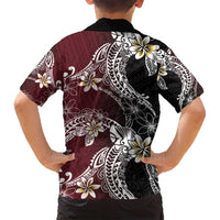 Polynesian Hawaiian Plumeria Tribal Pattern Family Matching Tank Maxi Dress and Hawaiian Shirt Special Wine Red Version