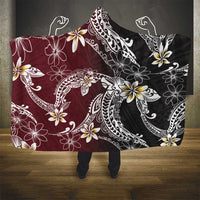 Polynesian Hawaiian Plumeria Tribal Pattern Hooded Blanket Special Wine Red Version