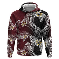 Polynesian Hawaiian Plumeria Tribal Pattern Hoodie Special Wine Red Version