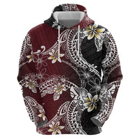 Polynesian Hawaiian Plumeria Tribal Pattern Hoodie Special Wine Red Version