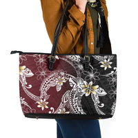Polynesian Hawaiian Plumeria Tribal Pattern Leather Tote Bag Special Wine Red Version LT01 - Polynesian Pride