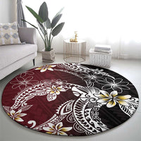 Polynesian Hawaiian Plumeria Tribal Pattern Round Carpet Special Wine Red Version