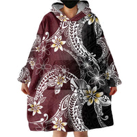 Polynesian Hawaiian Plumeria Tribal Pattern Wearable Blanket Hoodie Special Wine Red Version
