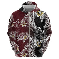Polynesian Hawaiian Plumeria Tribal Pattern Zip Hoodie Special Wine Red Version LT01 - Polynesian Pride