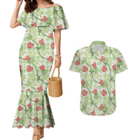 Anthurium Pikake Ti Leaf Palaka Couples Matching Mermaid Dress and Hawaiian Shirt Green Version