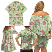 Anthurium Pikake Ti Leaf Palaka Family Matching Off Shoulder Short Dress and Hawaiian Shirt Green Version LT01 - Polynesian Pride
