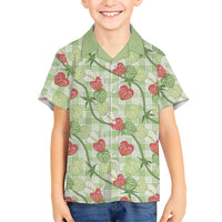 Anthurium Pikake Ti Leaf Palaka Family Matching Off Shoulder Short Dress and Hawaiian Shirt Green Version LT01 Son's Shirt Green - Polynesian Pride