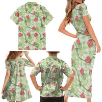 Anthurium Pikake Ti Leaf Palaka Family Matching Short Sleeve Bodycon Dress and Hawaiian Shirt Green Version LT01 - Polynesian Pride