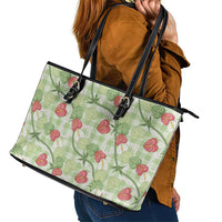 Anthurium Pikake Ti Leaf Palaka Leather Tote Bag Green Version