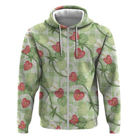 Anthurium Pikake Ti Leaf Palaka Zip Hoodie Green Version LT01 Zip Hoodie Green - Polynesian Pride