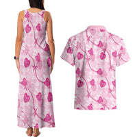 Anthurium Pikake Ti Leaf Palaka Couples Matching Tank Maxi Dress and Hawaiian Shirt Pink Version