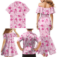 Anthurium Pikake Ti Leaf Palaka Family Matching Mermaid Dress and Hawaiian Shirt Pink Version LT01 - Polynesian Pride