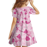 Anthurium Pikake Ti Leaf Palaka Family Matching Off Shoulder Short Dress and Hawaiian Shirt Pink Version LT01 - Polynesian Pride
