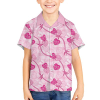 Anthurium Pikake Ti Leaf Palaka Family Matching Off Shoulder Short Dress and Hawaiian Shirt Pink Version LT01 Son's Shirt Pink - Polynesian Pride