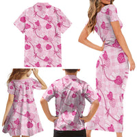 Anthurium Pikake Ti Leaf Palaka Family Matching Short Sleeve Bodycon Dress and Hawaiian Shirt Pink Version LT01 - Polynesian Pride
