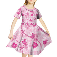 Anthurium Pikake Ti Leaf Palaka Kid Short Sleeve Dress Pink Version LT01 - Polynesian Pride