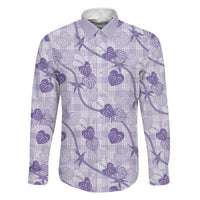 Anthurium Pikake Ti Leaf Palaka Family Matching Mermaid Dress and Hawaiian Shirt Purple Version LT01 Dad's Shirt - Long Sleeve Purple - Polynesian Pride