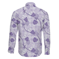 Anthurium Pikake Ti Leaf Palaka Family Matching Off The Shoulder Long Sleeve Dress and Hawaiian Shirt Purple Version LT01 - Polynesian Pride