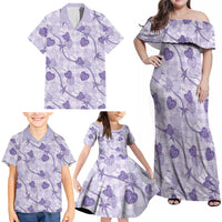 Anthurium Pikake Ti Leaf Palaka Family Matching Off Shoulder Maxi Dress and Hawaiian Shirt Purple Version LT01 - Polynesian Pride