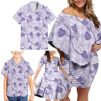 Anthurium Pikake Ti Leaf Palaka Family Matching Off Shoulder Short Dress and Hawaiian Shirt Purple Version LT01 - Polynesian Pride