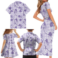 Anthurium Pikake Ti Leaf Palaka Family Matching Short Sleeve Bodycon Dress and Hawaiian Shirt Purple Version LT01 - Polynesian Pride