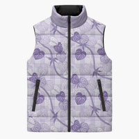 Anthurium Pikake Ti Leaf Palaka Sleeveless Puffer Jacket Purple Version LT01 Unisex Purple - Polynesian Pride