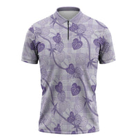 Anthurium Pikake Ti Leaf Palaka Zipper Polo Shirt Purple Version LT01 Purple - Polynesian Pride
