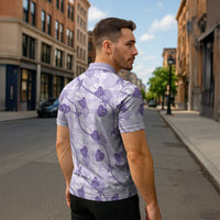 Anthurium Pikake Ti Leaf Palaka Zipper Polo Shirt Purple Version LT01 - Polynesian Pride