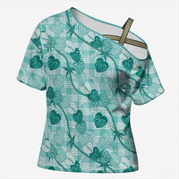 Anthurium Pikake Ti Leaf Palaka Cross Shoulder Shirt Turquoise Version