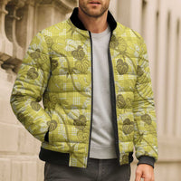 Anthurium Pikake Ti Leaf Palaka Bomber Puffer Jacket Yellow Version LT01 - Polynesian Pride