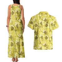 Anthurium Pikake Ti Leaf Palaka Couples Matching Tank Maxi Dress and Hawaiian Shirt Yellow Version