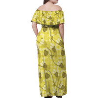 Anthurium Pikake Ti Leaf Palaka Family Matching Off Shoulder Maxi Dress and Hawaiian Shirt Yellow Version LT01 - Polynesian Pride