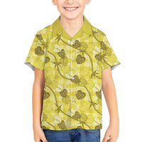 Anthurium Pikake Ti Leaf Palaka Family Matching Off Shoulder Short Dress and Hawaiian Shirt Yellow Version LT01 Son's Shirt Yellow - Polynesian Pride