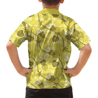 Anthurium Pikake Ti Leaf Palaka Family Matching Puletasi and Hawaiian Shirt Yellow Version