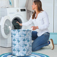 Anthurium Pikake Ti Leaf Palaka Laundry Basket Blue Version LT01 - Polynesian Pride