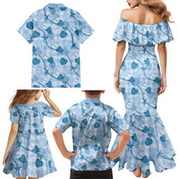 Anthurium Pikake Ti Leaf Palaka Family Matching Mermaid Dress and Hawaiian Shirt Blue Version LT01 - Polynesian Pride