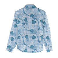 Anthurium Pikake Ti Leaf Palaka Women Casual Shirt Blue Version LT01 - Polynesian Pride