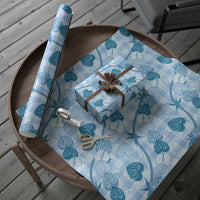 Anthurium Pikake Ti Leaf Palaka Wrapping Paper Blue Version LT01 - Polynesian Pride