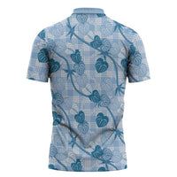 Anthurium Pikake Ti Leaf Palaka Zipper Polo Shirt Blue Version LT01 - Polynesian Pride