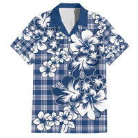 Hibiscus Pakala Cobalt Blue Royal Family Matching Off Shoulder Short Dress and Hawaiian Shirt Tropical Floral Stylized - Polynesian Pride