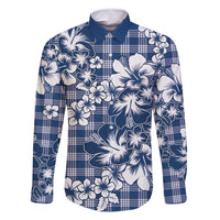 Hibiscus Pakala Cobalt Blue Royal Family Matching Off Shoulder Short Dress and Hawaiian Shirt Tropical Floral Stylized - Polynesian Pride