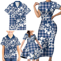 Hibiscus Pakala Cobalt Blue Royal Family Matching Short Sleeve Bodycon Dress and Hawaiian Shirt Tropical Floral Stylized - Polynesian Pride