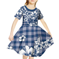 Hibiscus Pakala Cobalt Blue Royal Kid Short Sleeve Dress Tropical Floral Stylized - Polynesian Pride