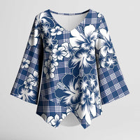 Hibiscus Pakala Cobalt Blue Royal Kimono Sleeve Blouse Tropical Floral Stylized - Polynesian Pride