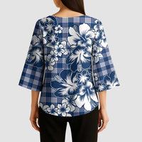 Hibiscus Pakala Cobalt Blue Royal Kimono Sleeve Blouse Tropical Floral Stylized - Polynesian Pride