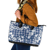 Hibiscus Pakala Cobalt Blue Royal Leather Tote Bag Tropical Floral Stylized LT01 Blue - Polynesian Pride