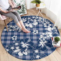 Hibiscus Pakala Cobalt Blue Royal Round Carpet Tropical Floral Stylized - Polynesian Pride