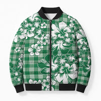 Hibiscus Pakala Emerald Green Bomber Puffer Jacket Tropical Floral Stylized LT01 Unisex Green - Polynesian Pride