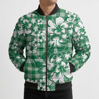 Hibiscus Pakala Emerald Green Bomber Puffer Jacket Tropical Floral Stylized LT01 - Polynesian Pride